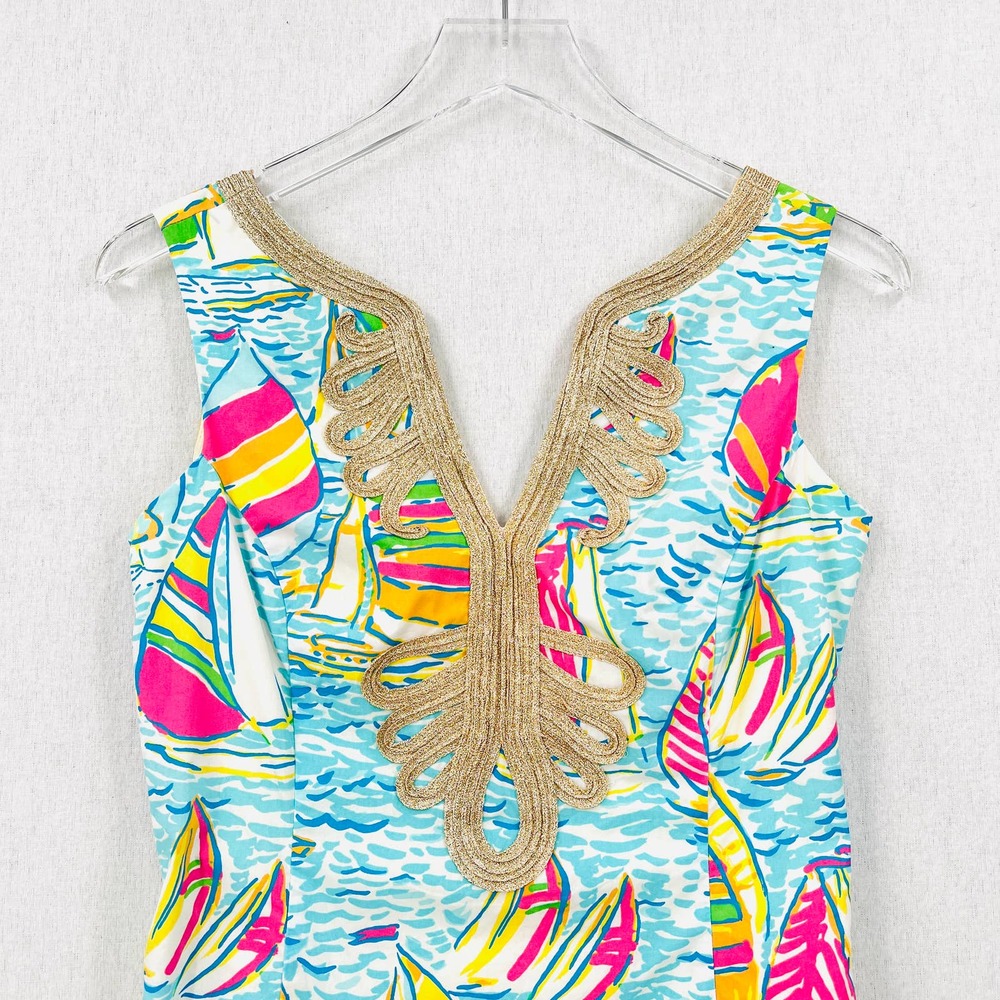 LILLY PULITZER Janice Shift Dress Womens 4 Blue Pink You Gotta Regatta Sailboat - Picture 3 of 14
